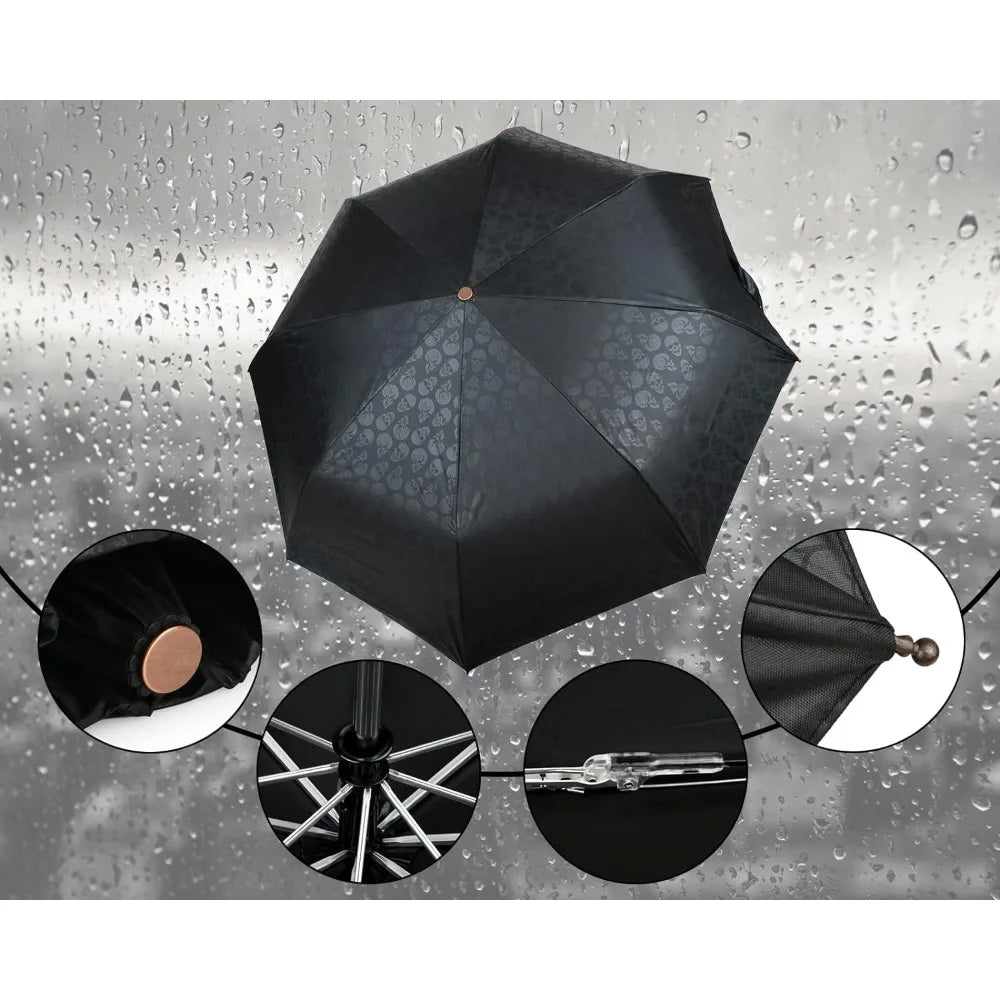 UV Umbrella Skull Parasol Folding Umbrella Automatic Open and Close Sun Umbrella for Walking with Black Anti-UV Rubber Layer