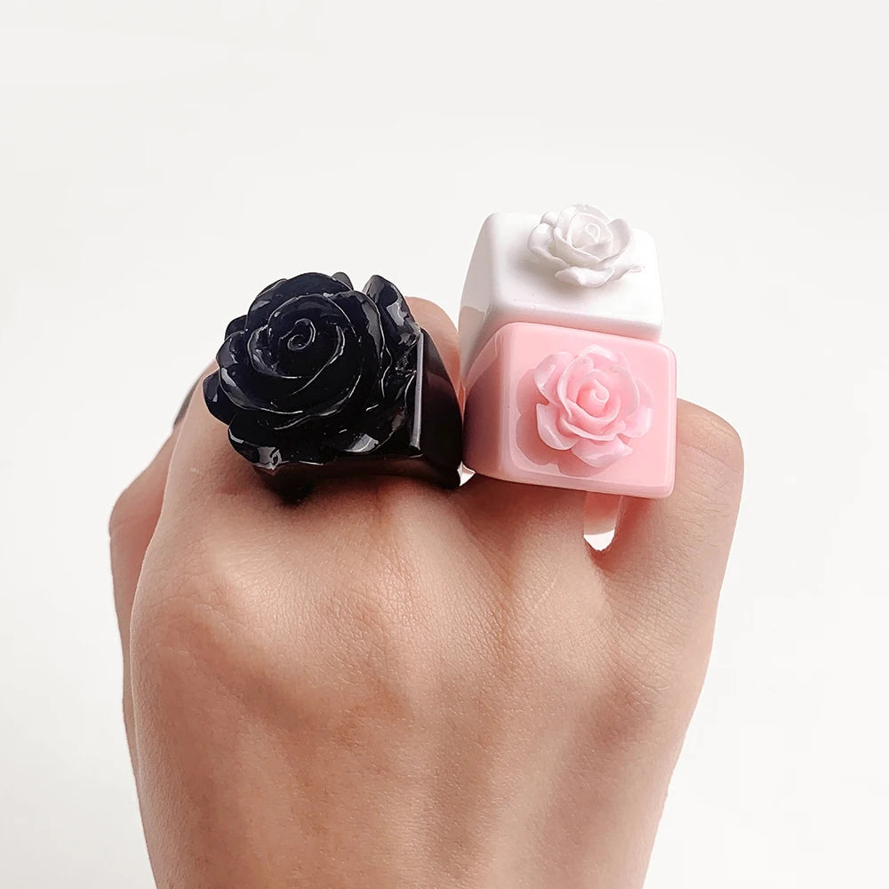 2024 Trendy Geometric Resin Acrylic Rings – Chunky Square & Round Knuckle Flower Jewelry for Women and Girls