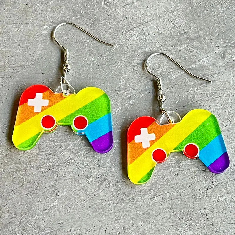 New Rainbow Game Machine, Mushroom Elf, and Comrades Earrings - Colorful Acrylic Fun Summer Beverage Earrings, Perfect Gift