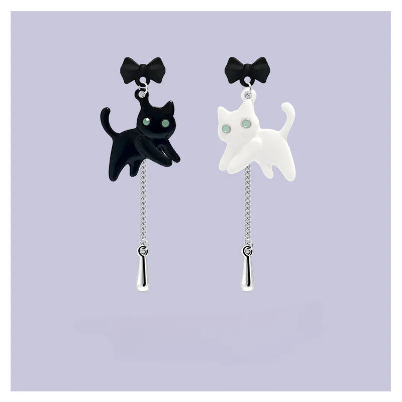 2023 New Asymmetric Cat Women's Earrings Personalized Vintage Cute Girl Bow Tassel Earrings Wholesale