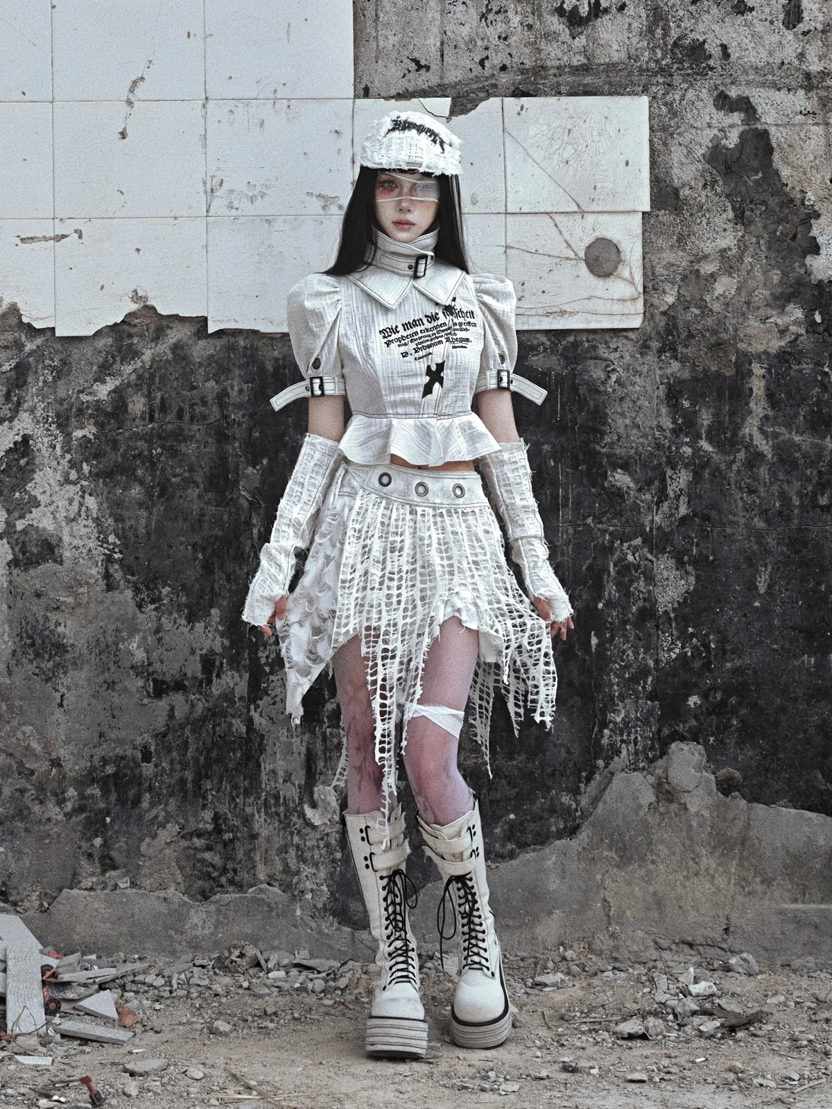 Blood Supply Original Distressed Knit Mini Skirt – Irregular Niche Punk Style, White Spring Collection