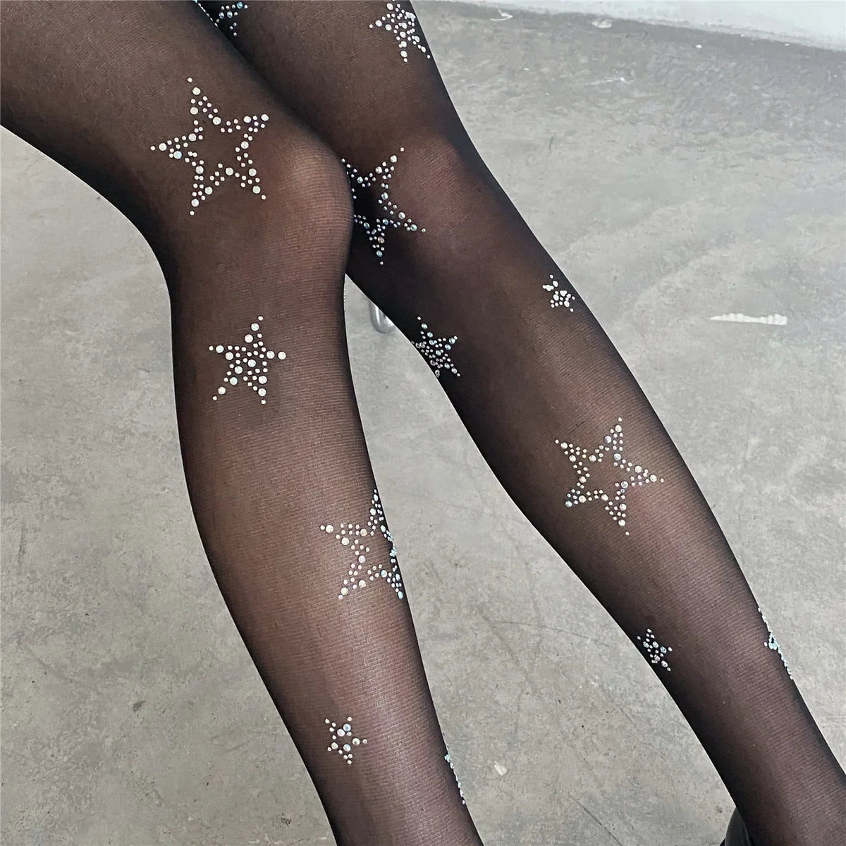 Y2k Star Diamond Rhinestone Fishnet Sexy Women Pantyhose Thigh High Stockings JK Lolita Girls Kawaii Bling Underwear Pantyhose