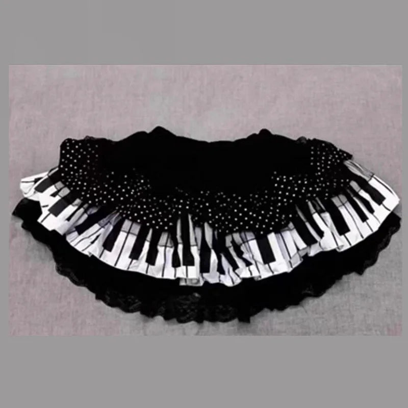 2023 Japanese Punk Retro Black & White Piano Key Wave Dot Lace Skirt - Gothic Lolita Kawaii Cake Skirt, Fairy Grunge Y2K Style for Women