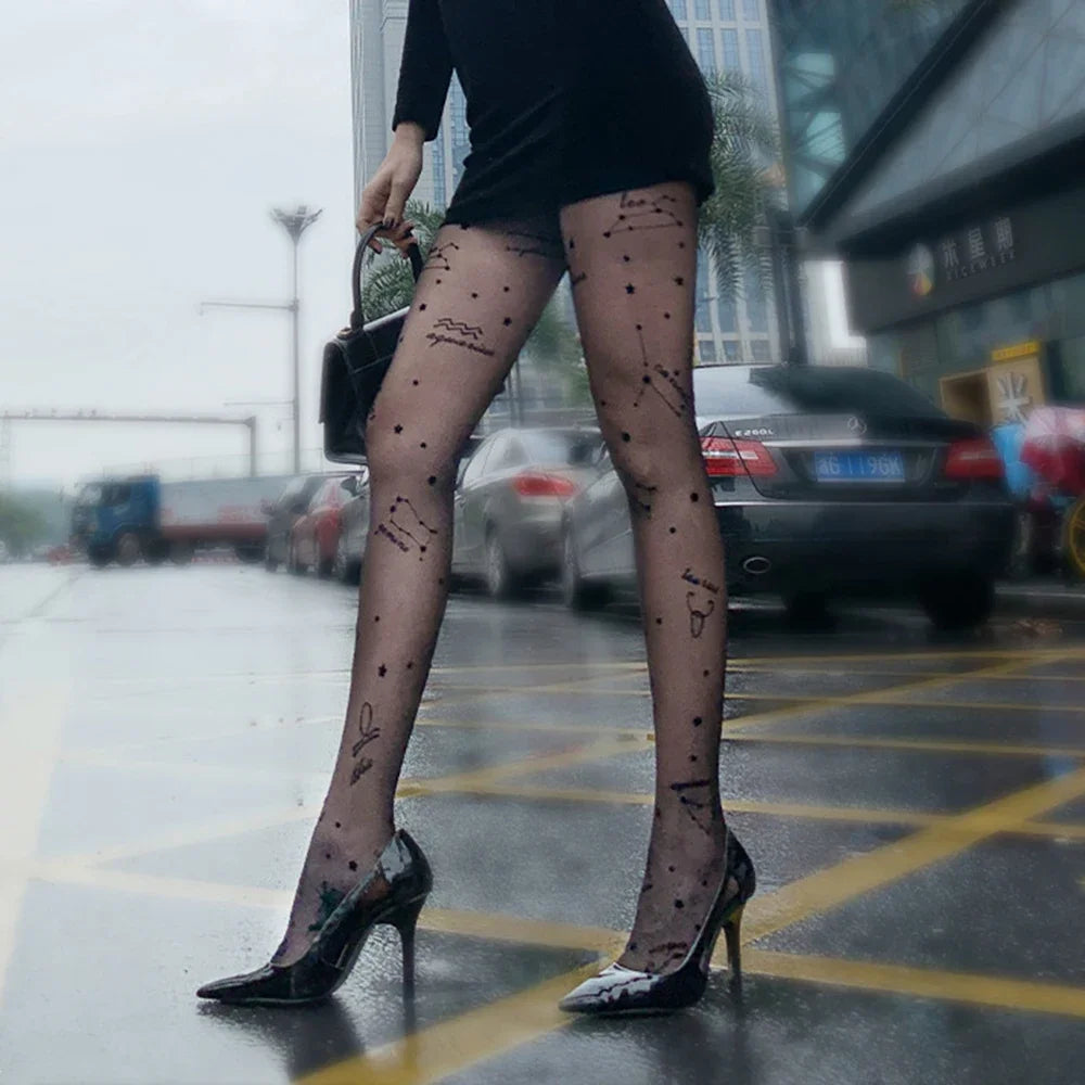 2022 New Fashion Women Spring Summer Sexy Tights With Letter Pattern Constellation Printed Pantyhose Mesh With Stockings