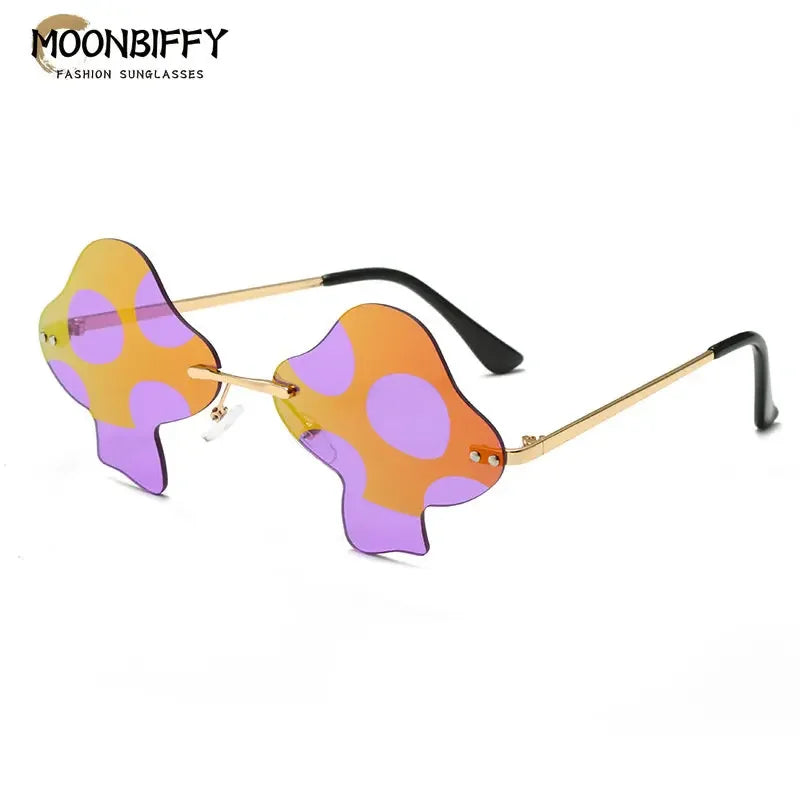 New Mushroom Rimless Sunglasses - Personality Fashion Funny Party Glasses, Concave Shape Sun Glasses for Men and Women, Street  Fashion