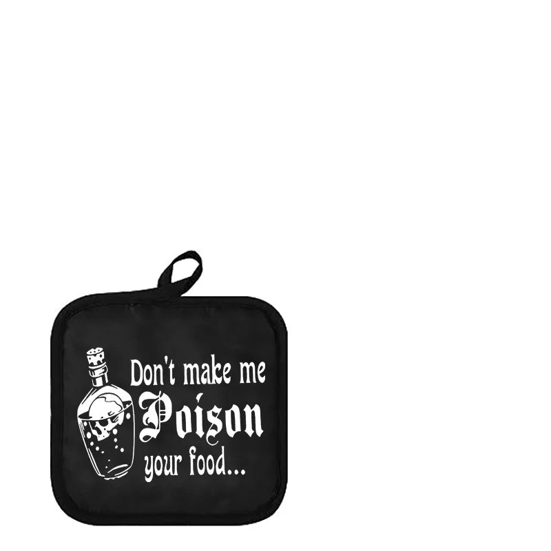 Funny Halloween Oven Mitt & Apron Set – ‘Don’t Make Me Poison the Food’ Fall Kitchen Décor, Hostess Gift, Housewarming for Mom or Wife