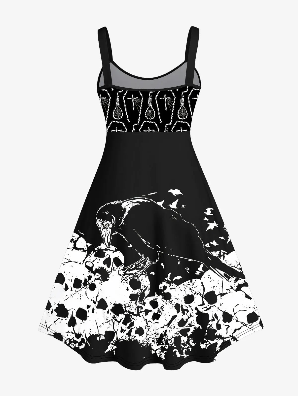 Plus Size Halloween Printed Sleeveless Tank Dress - Gothic Graphic Knee-Length