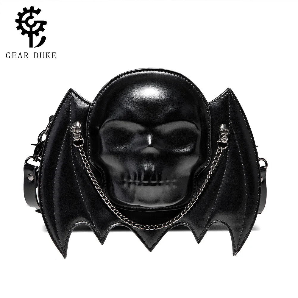 New Women's Punk Crossbody Bag - Creative Bat Design with Skull Head, One-Shoulder Style