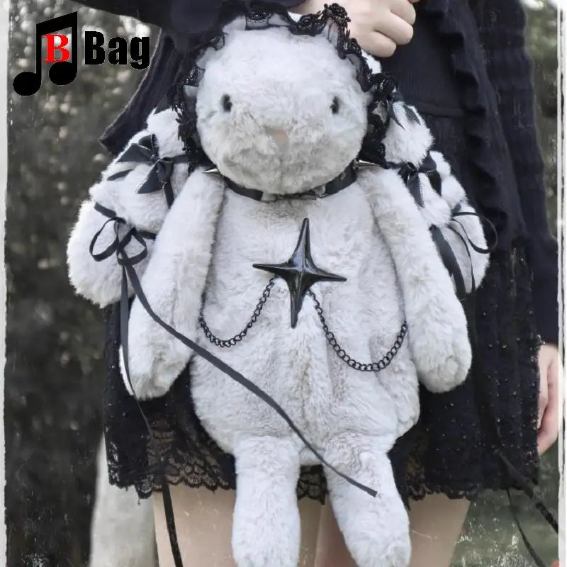 Women’s Gothic Punk Harajuku Handbag | Original Heartbeat Bunny Rabbit Subculture Plush Fuzzy Crossbody Tote Bag