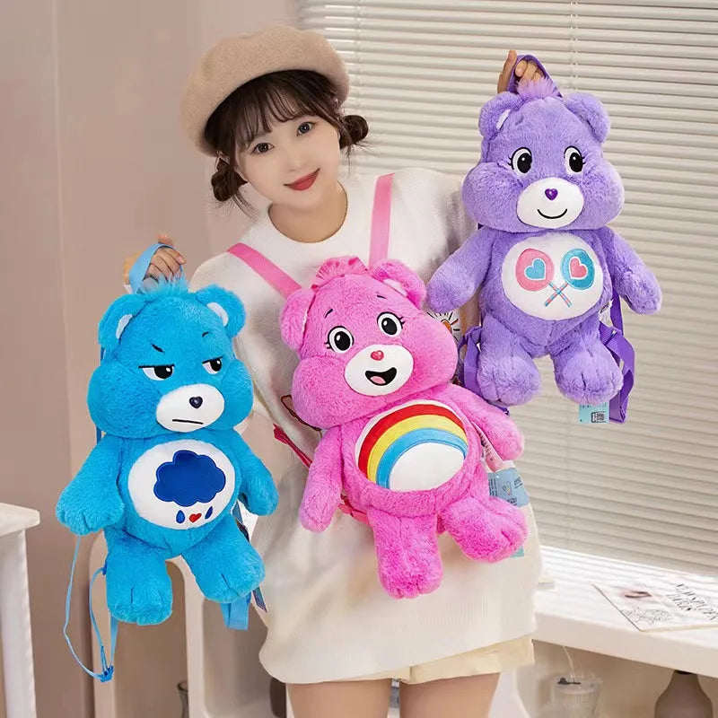 MINISO Cute Bear Plush Backpack - Kawaii Shoulder Bag for Girls and Kids