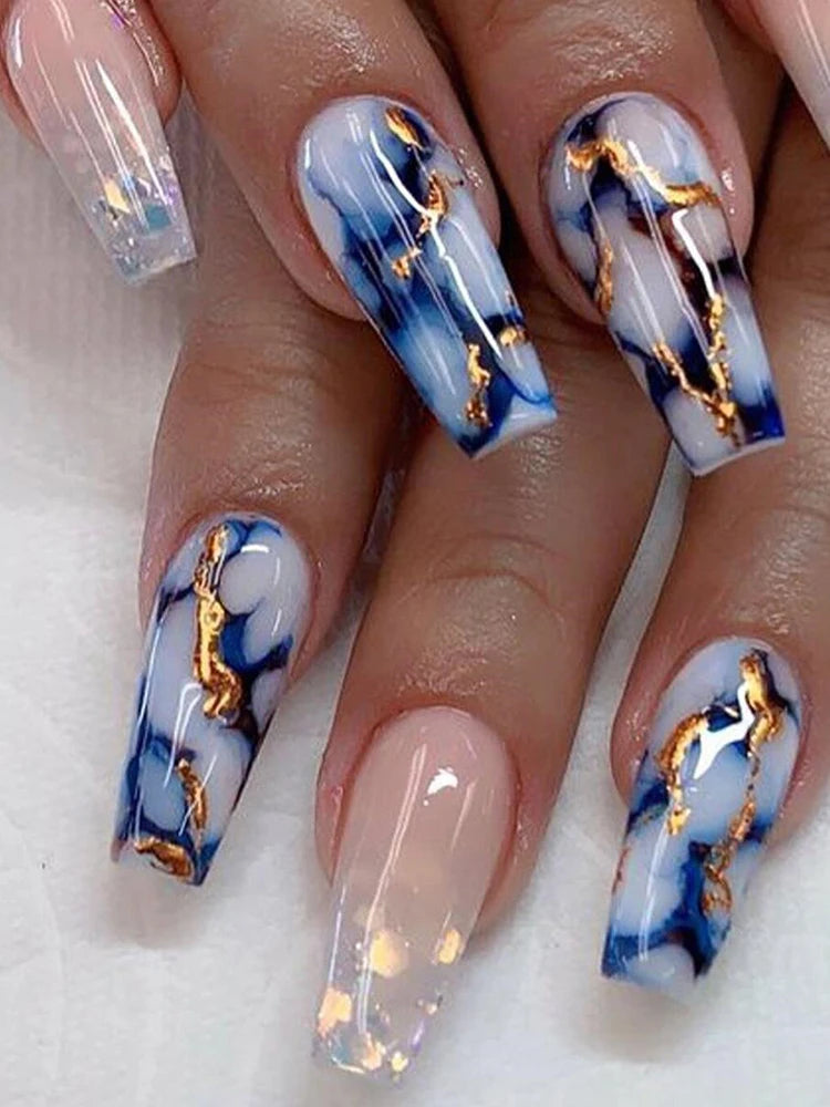 Be the Envy of Everyone with the Striking Blue Marble Armor Nail Sticker