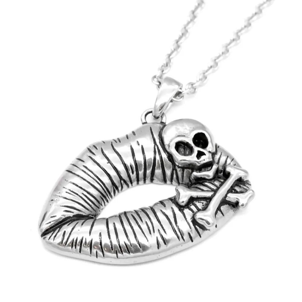 Retro Creative Trend Lips Skull Pendant Necklace - Unisex Punk Style Street Niche Jewelry