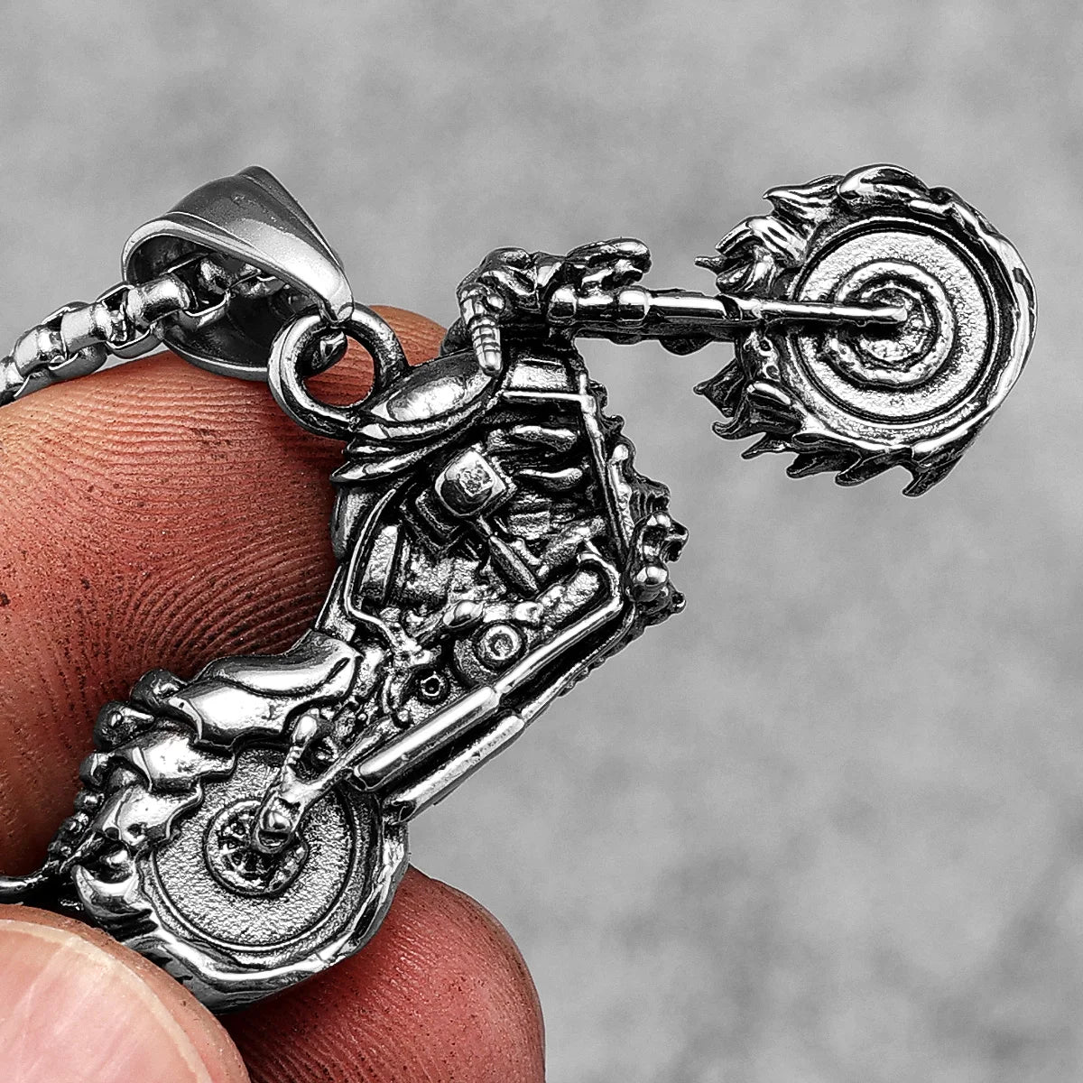 Punk Motorcycle Rider Biker Long Necklace Pendant Chain for Men - Stainless Steel Jewelry, Creative Gift for Boyfriend