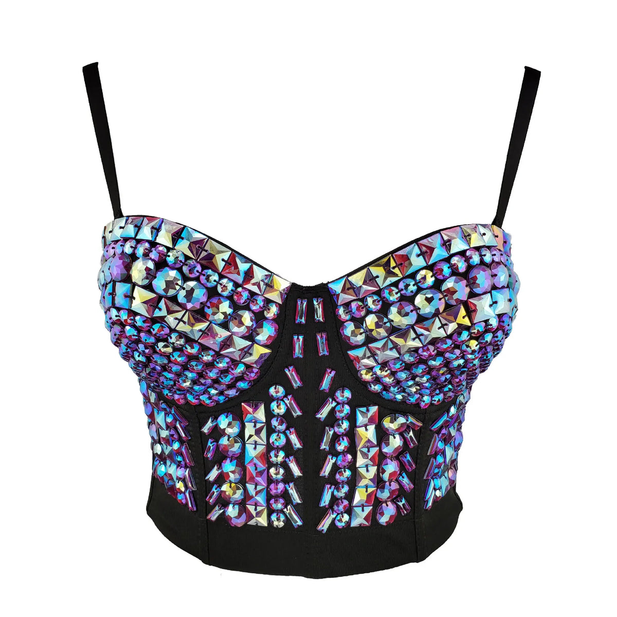 Mesh Rhinestone Bead Bustier Corset - Pearl Diamond Push-Up Nightclub Bralette for Women, Plus Size Fashion Crop Top