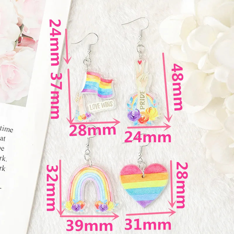 Rainbow Heart Pride Love Wins Flag Dangle Earrings - Perfect Birthday Gift