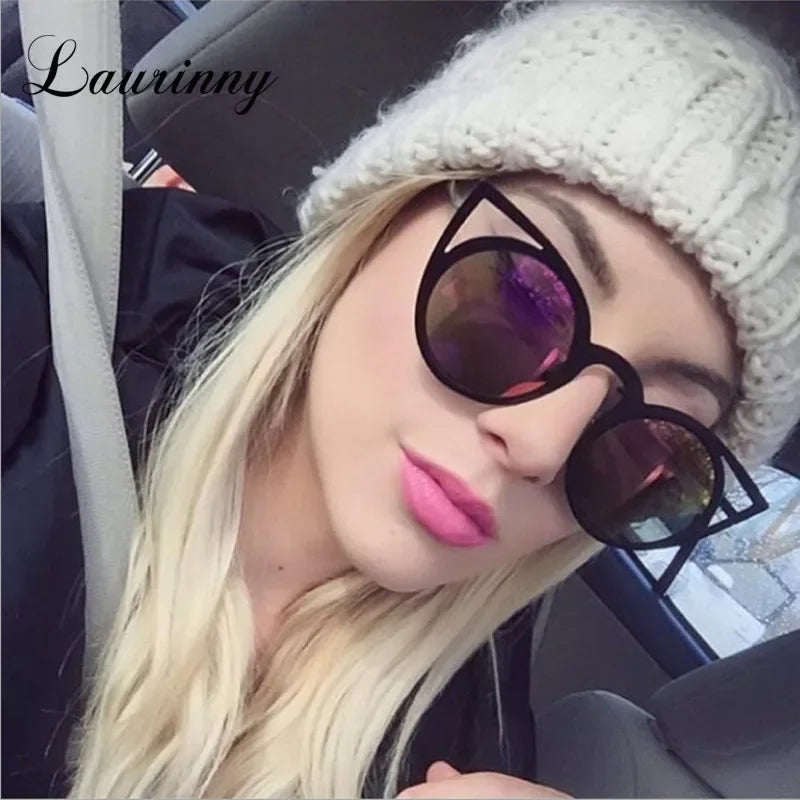 Fashion Metal Cat Eye Sunglasses Women Brand Design Versatile Hollow Round Lady Vintage Shades Sun Glasses Anti Blue Light UV400