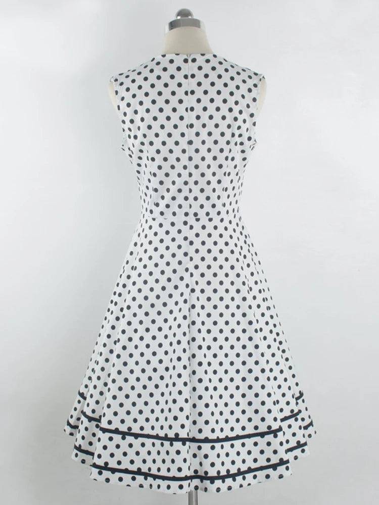 Tonval Polka Dot 1950S Tie Sweetheart Neck Summer Dress Women Party Elegant Vintage Sleeveless Rockabilly Pinup Dresses