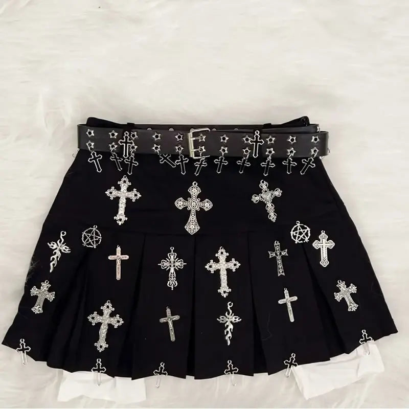 Gothic, Y2K, Punk, and Harajuku Short Skirts - Cross Skirt and Y2K Fashion