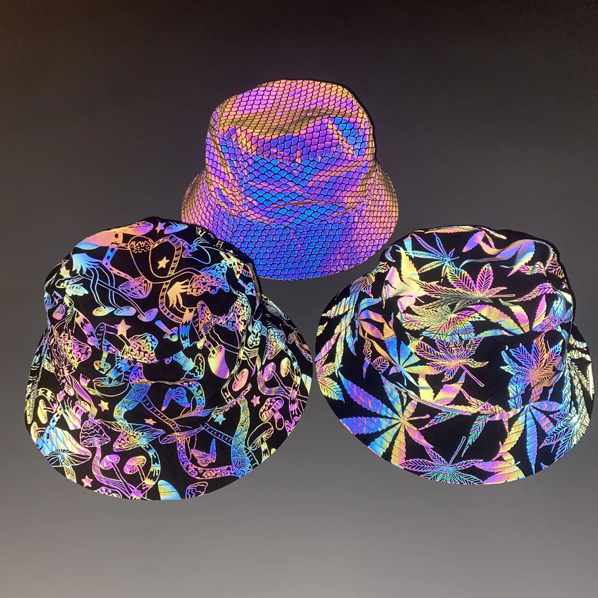 2024 Men Women Four Season Colorful Reflective Bucket Hat Y2K Harajuku Personality Printed High Street Cap gorras Рыбацкая шляпа