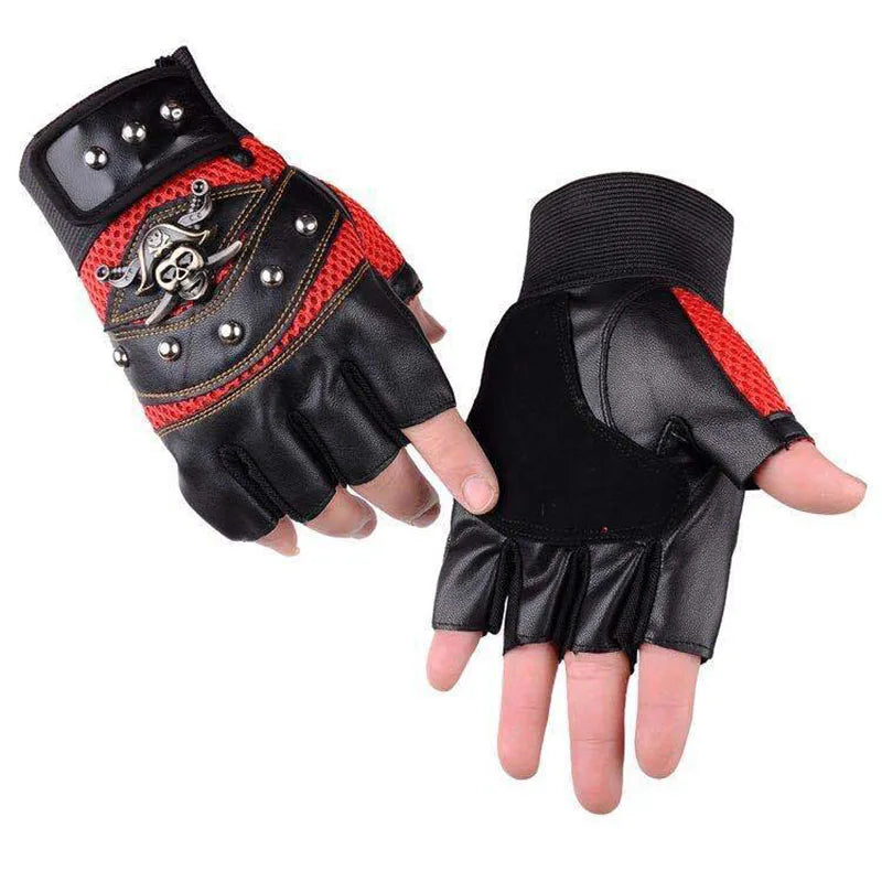 Punk Skull Rivet PU Leather Half-Finger Gloves – Fashion Hip Hop Anti-Slip Summer Cycling & Motorcycle Accessories for Men