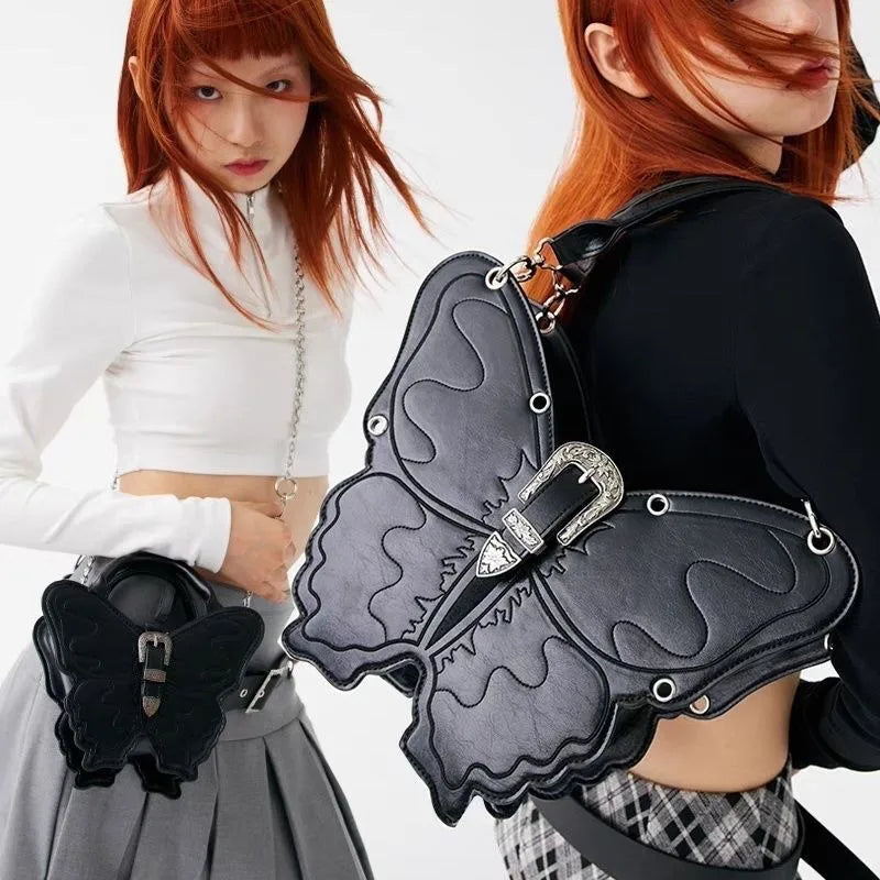 3D Butterfly Gothic Punk Rock PU Leather Vintage Small Backpack Handbag