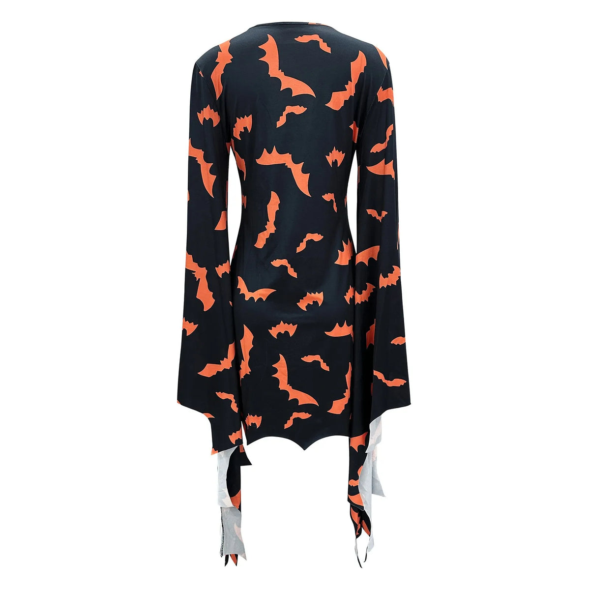 2024 Casual Plus Size Halloween Dress – Women’s Batwing Sleeve, Bat Printed Tie V-Neck Cosplay Mini Dress