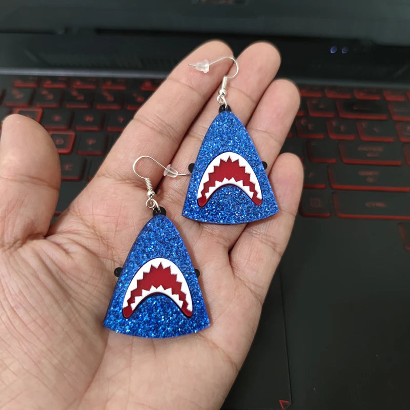 KUGUYS Jewelry Shark Drop Earrings for Women Trendy Glitter Acrylic Accessories