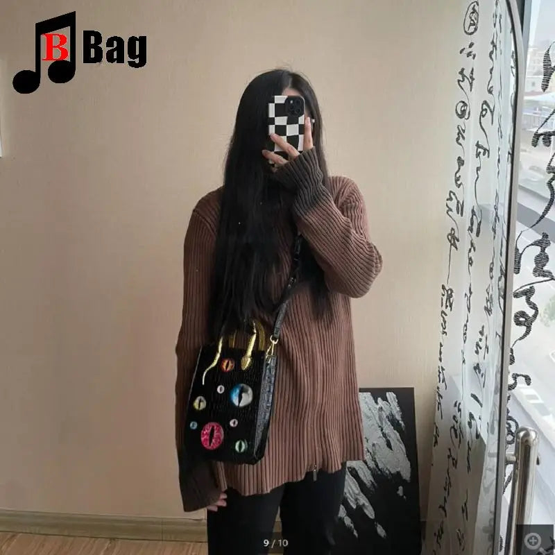 Gothic Women’s Girls Punk Handbags Harajuku Snake Eye Stone Pattern Handbag Unique Crossbody Totes