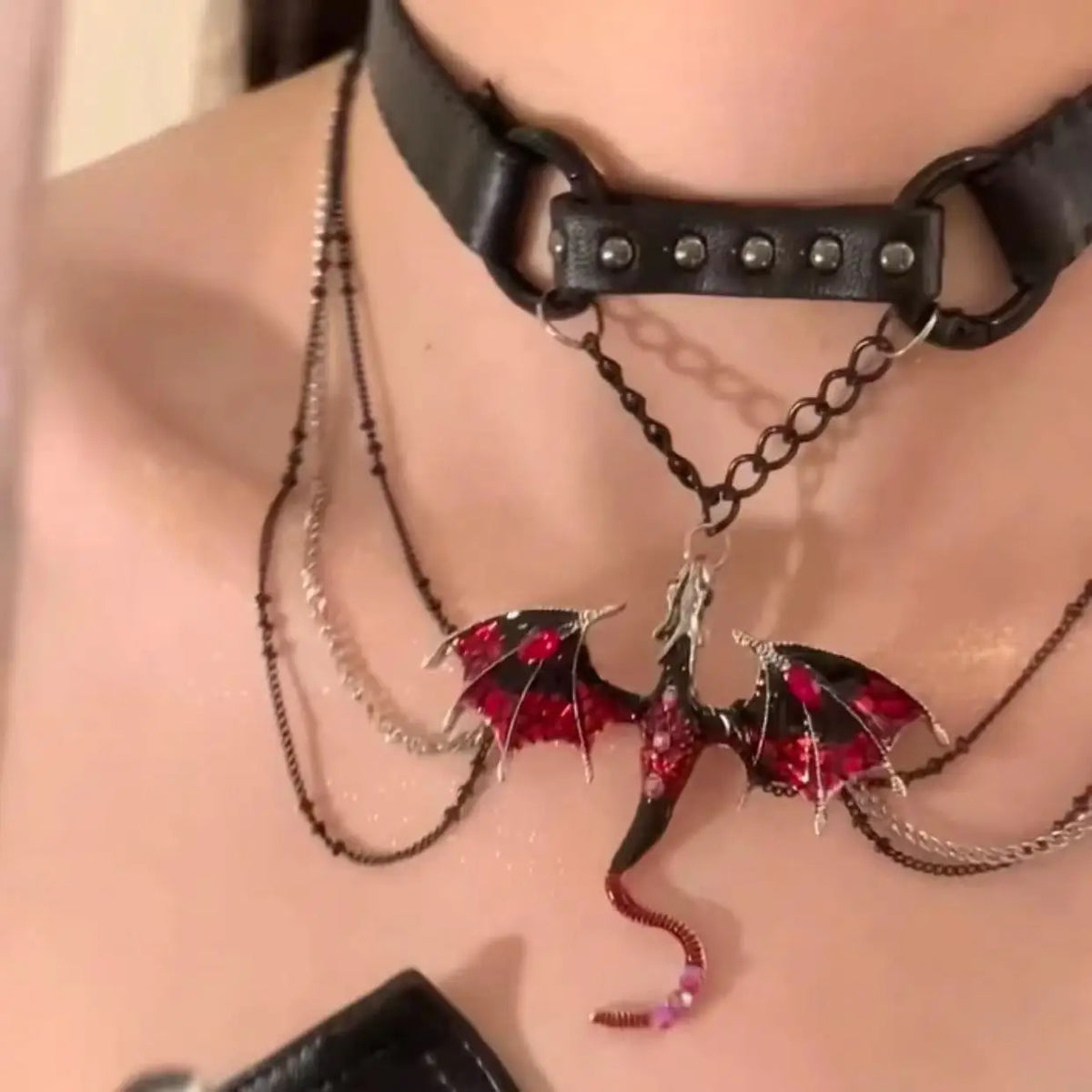 2024 New Gothic Punk Flying Dragon PU Leather Choker Necklace - Female Tassel Collar Choker Necklace for Women, Perfect for Party and Punk Jewelry