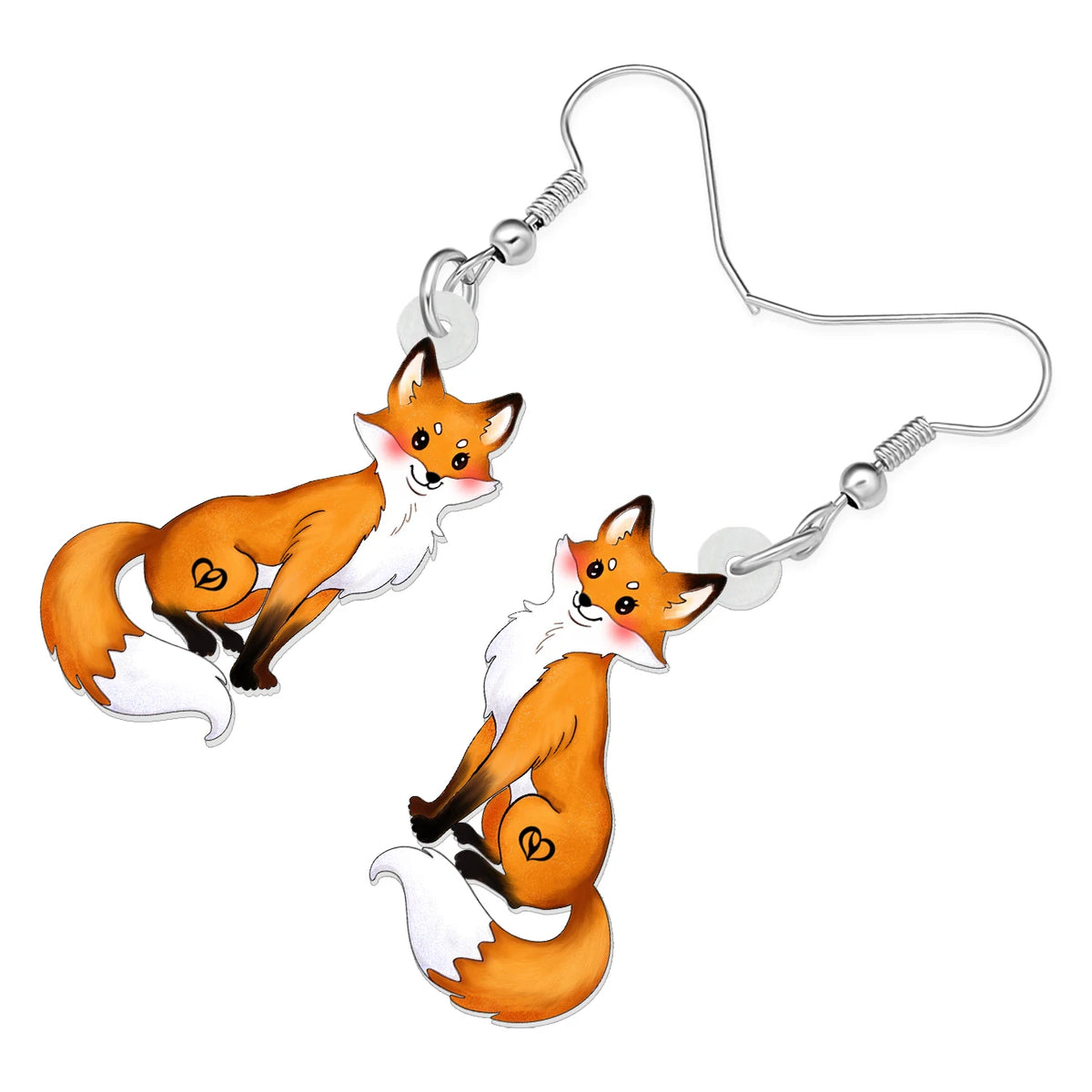 Acrylic Orange Fluffy Fox Dangle Drop Earrings - Cute Animals Jewelry for Women and Girls, Gifts Accessories By BONSNY’s