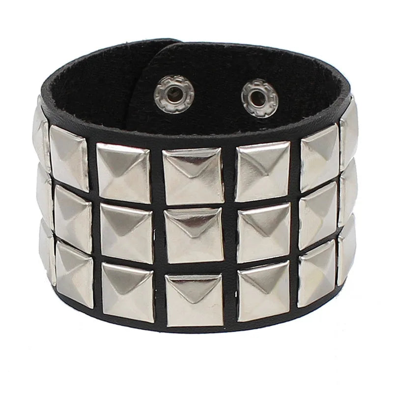 Goth Punk Rock Metal Accent PU Leather Wrap Bracelets