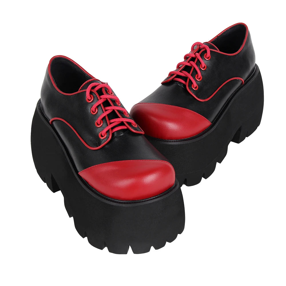 New Women's Punk Goth Color Block Shoes - Platform Wedges with Lace-Up Detail, Street Dark Style Pumps