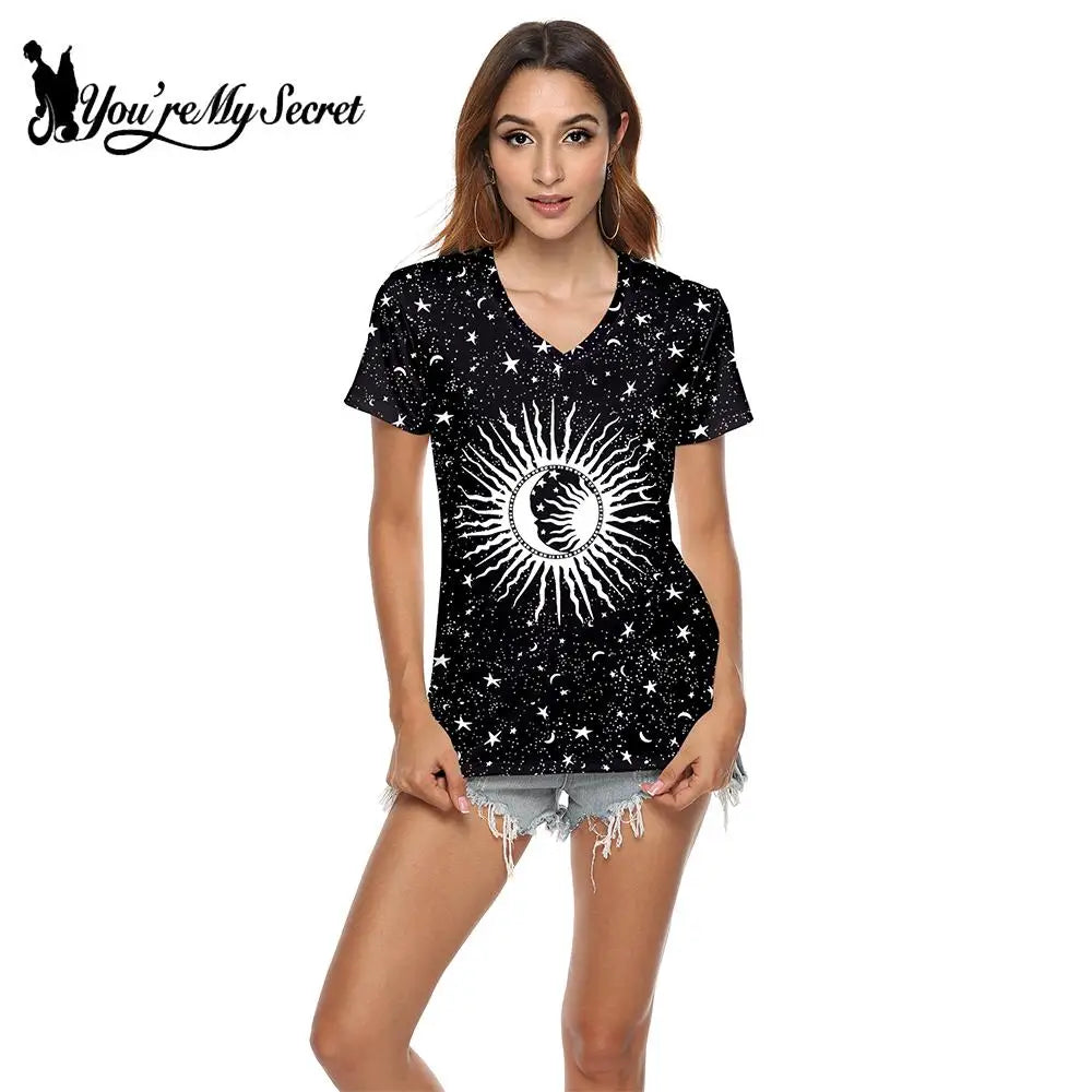 [You're My Secret] Galaxy Hand Printed Women Top Shirt Fashion Gothic Punk Streetwear Grunge Harajuku Loose Top Clothes 2024 Hot