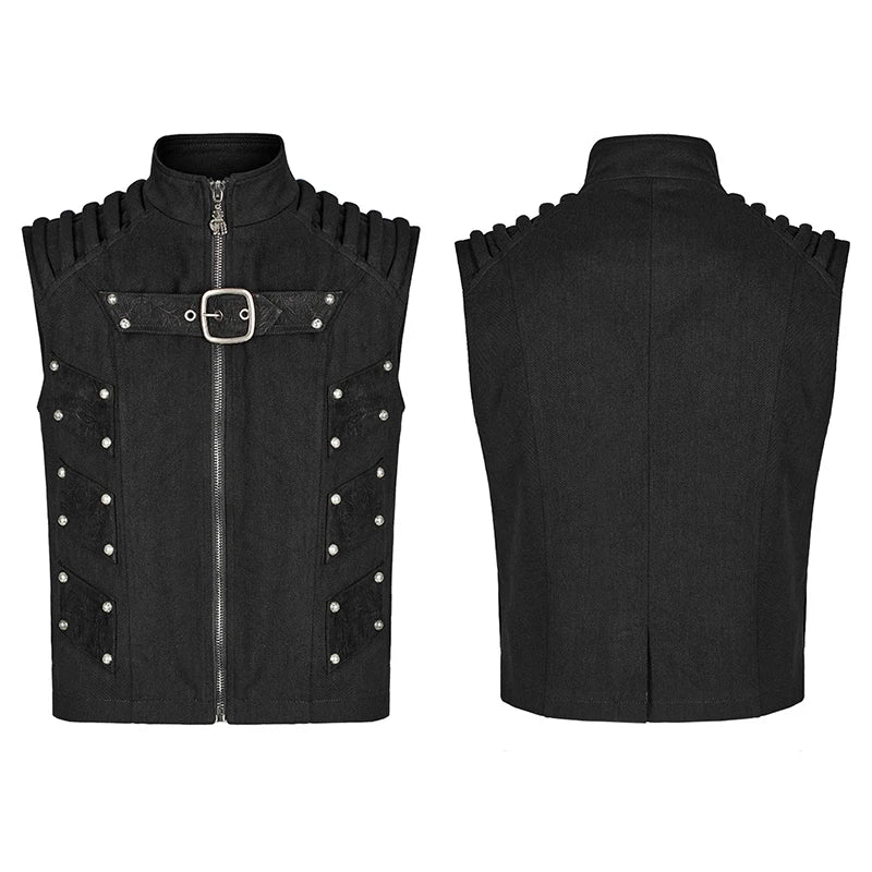 PUNK RAVE Men's Doomsday Punk Rivets Decoration Vest Daily Handsome Cool Personality Casual Tops Black Spring/summer