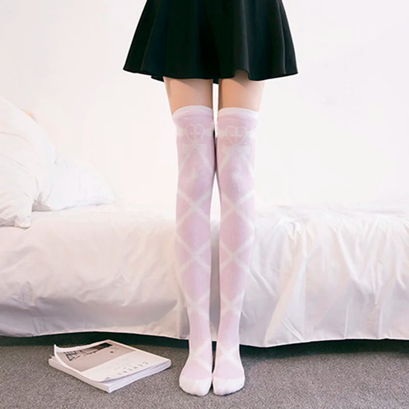 Japanese Cartoon Knee Stockings For Women Bow Candy Rabbit Pink Girl Long Tube Sexy Cute Sweet Lolita Thigh Stockings Cosplay