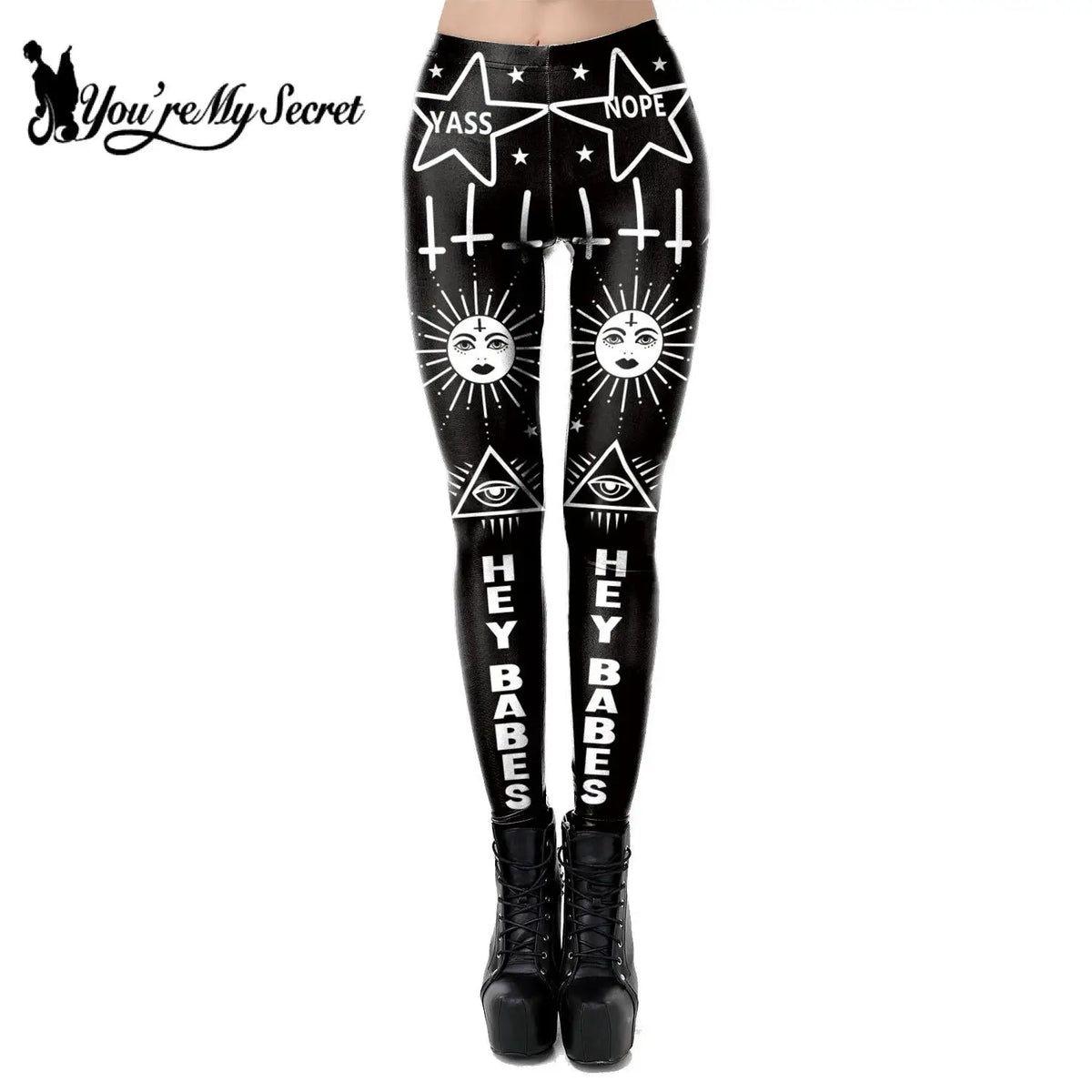 [You're My Secret] 2023 NEW Gothic Ouija Leggings Women Satan Devil Black Pants Dark Punk Leggins Lucifer Fitness Workout Legins