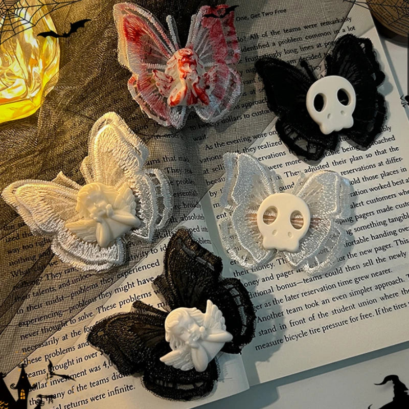 Halloween Goth Handmade Wounded Butterfly Skull Hairpin – Women’s Cartoon Harajuku Nostalgic Hair Clips, 90s Party Accessories