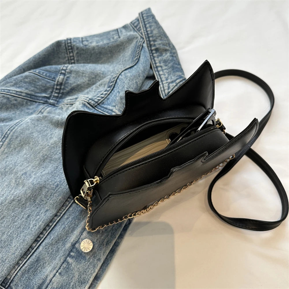 Novelty 3D Bat Wing Shoulder Bag - Creative Halloween Cellphone Purse, PU Chain Handbag for Women