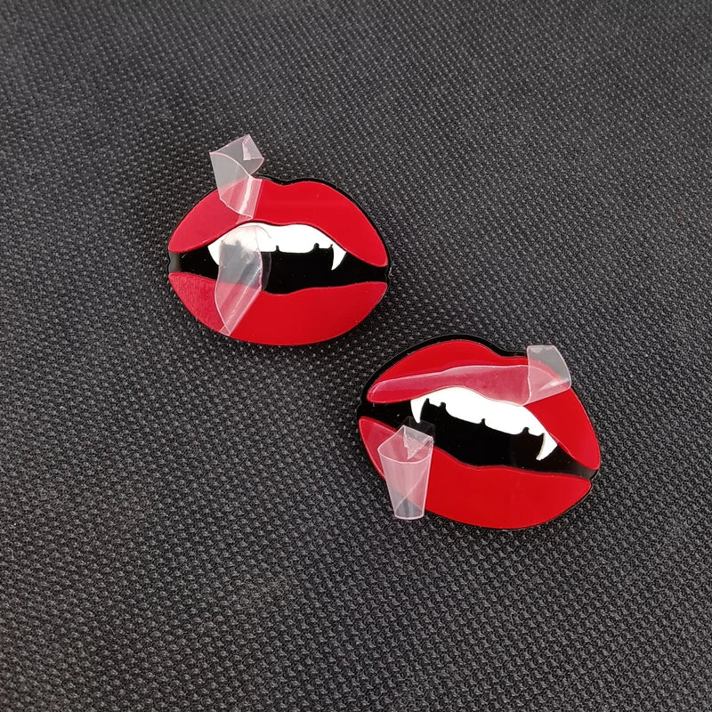 KUGUYS Gothic Red Lip Vampire Stud Earrings | Fashion Acrylic Jewelry Accessories for Halloween