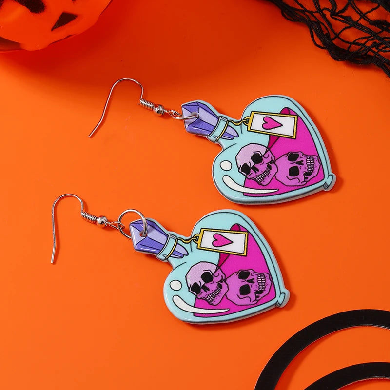 Halloween Skull Head & Bat Earrings – Dark, Funny, and Creative Fashion for Women