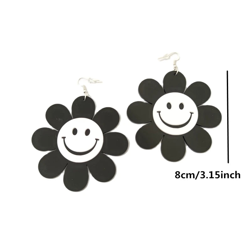 KUGUYS Black Flower Large Drop Earrings | Acrylic Jewelry Accessories for Women