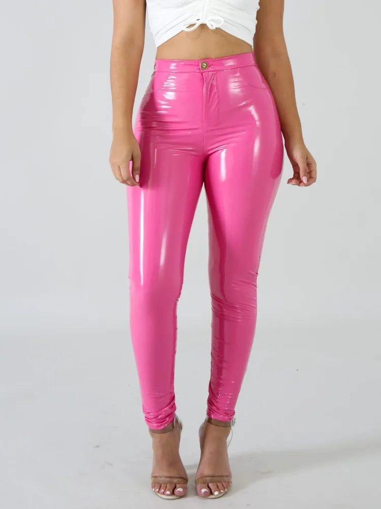 Latex PU Leather Tight Streetwear Fashion High Waist Slim Fit Pencil Pants