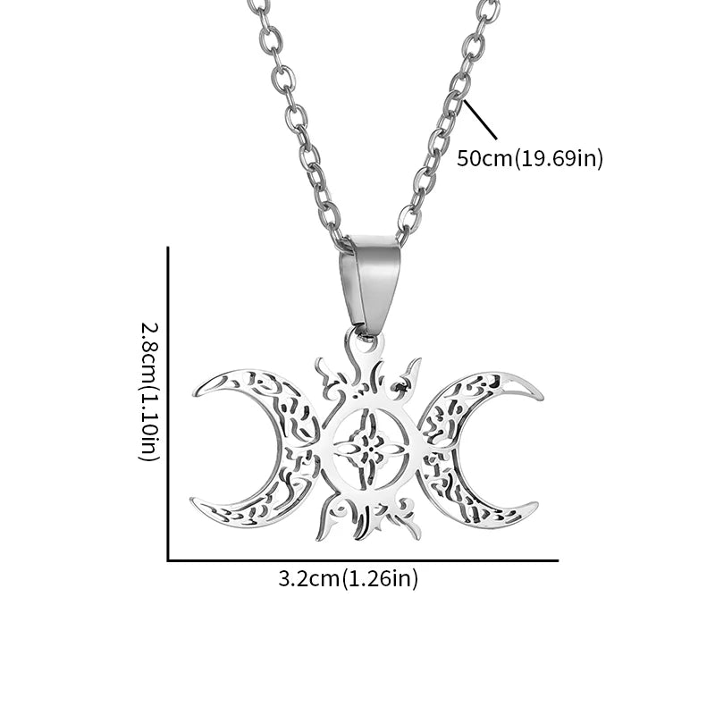 Stainless Steel Sun and Moon Celtic Knot Witchcraft Witch Knot Pendant Necklace Retro Fashion Lucky Jewelry for Men and Women