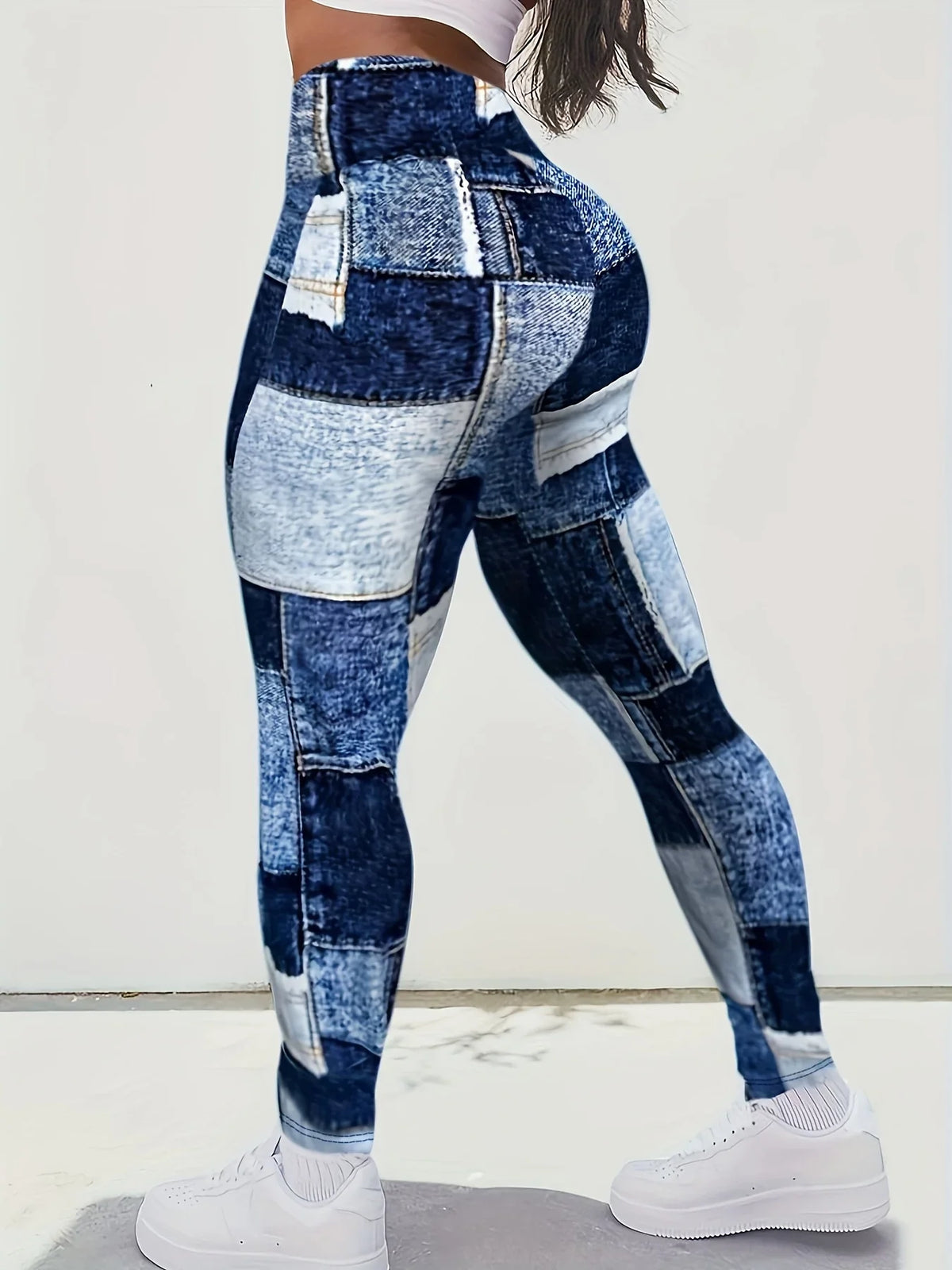 Women’s Plus-Size Printed Plaid Spliced Yoga Leggings - High-Waisted Slim Exercise Pants