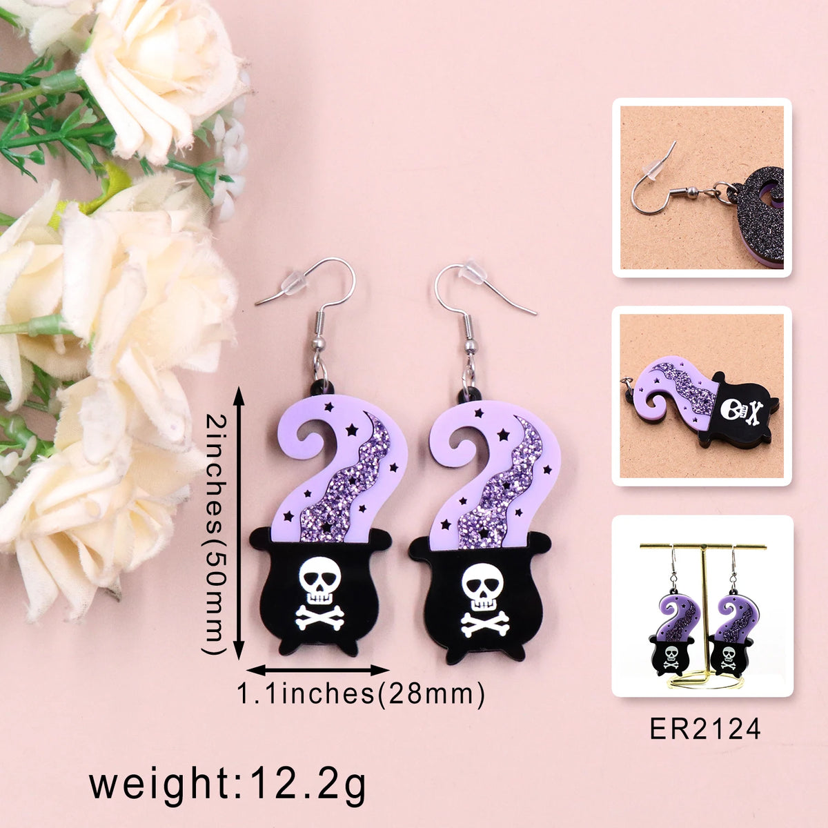 Trendy Halloween Drop Earrings – Acrylic Jewelry with Witch, Cauldron, and Skull Design for Women