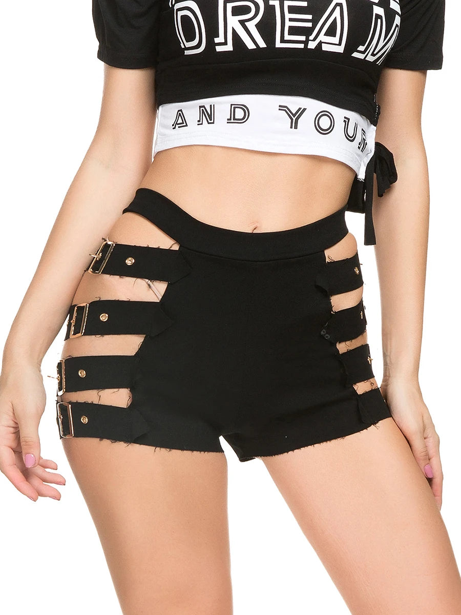 Sexy Women Shorts Black Eyelet Buckle Goth Shorts Black Or White Cut Off Hot Pants High Waisted Booty Clubwear Rave Outfits