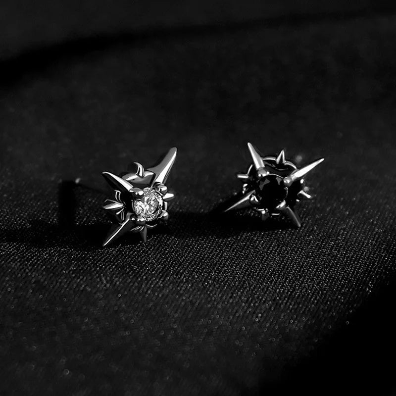 1Pair Cross Star Black and White Zirconia Stud Earrings for Women/Men New Pop Punk Gothic Party Jewelry