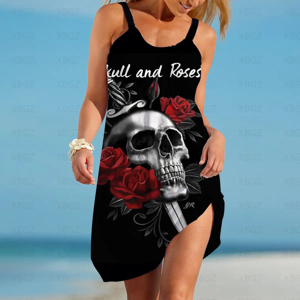 Skull Flower Women's Dress Sexy Woman Tattoo All Match Summer Boho Party Dresses Sleeveless 2022 Beach Top Gothic Sling Clothing