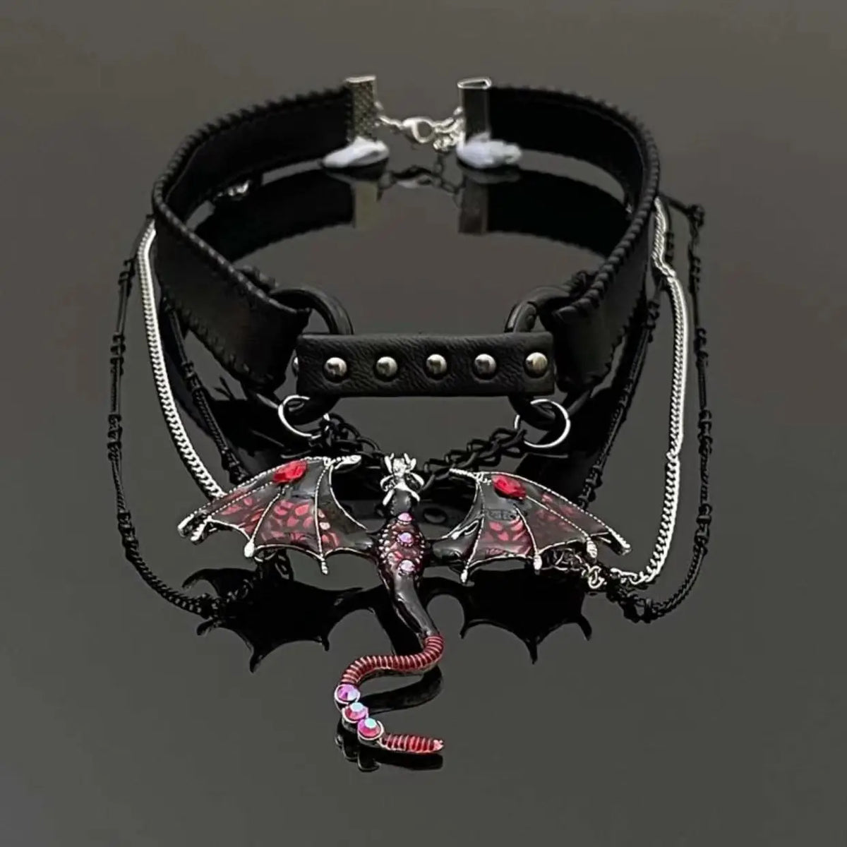 2024 New Gothic Punk Flying Dragon PU Leather Choker Necklace - Female Tassel Collar Choker Necklace for Women, Perfect for Party and Punk Jewelry