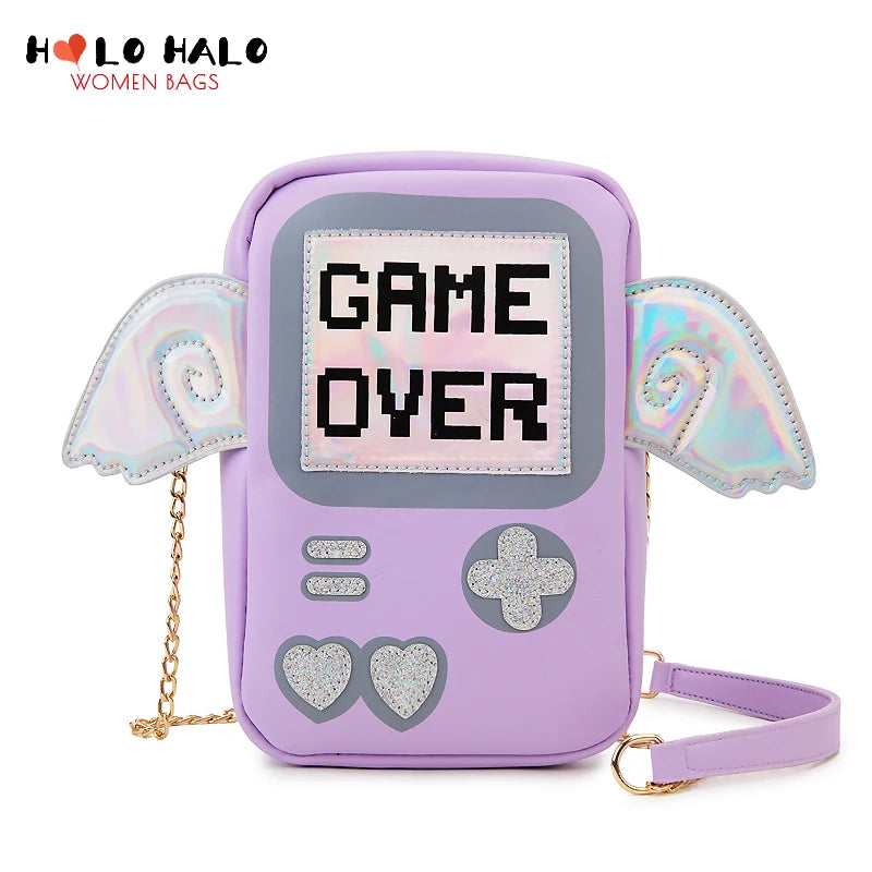 Fun Angel Wings Game Shaped Girls Shoulder Bag and Handbag Cute Designer Crossbody Bag for Women Daily Clutch Kawaii Gifts